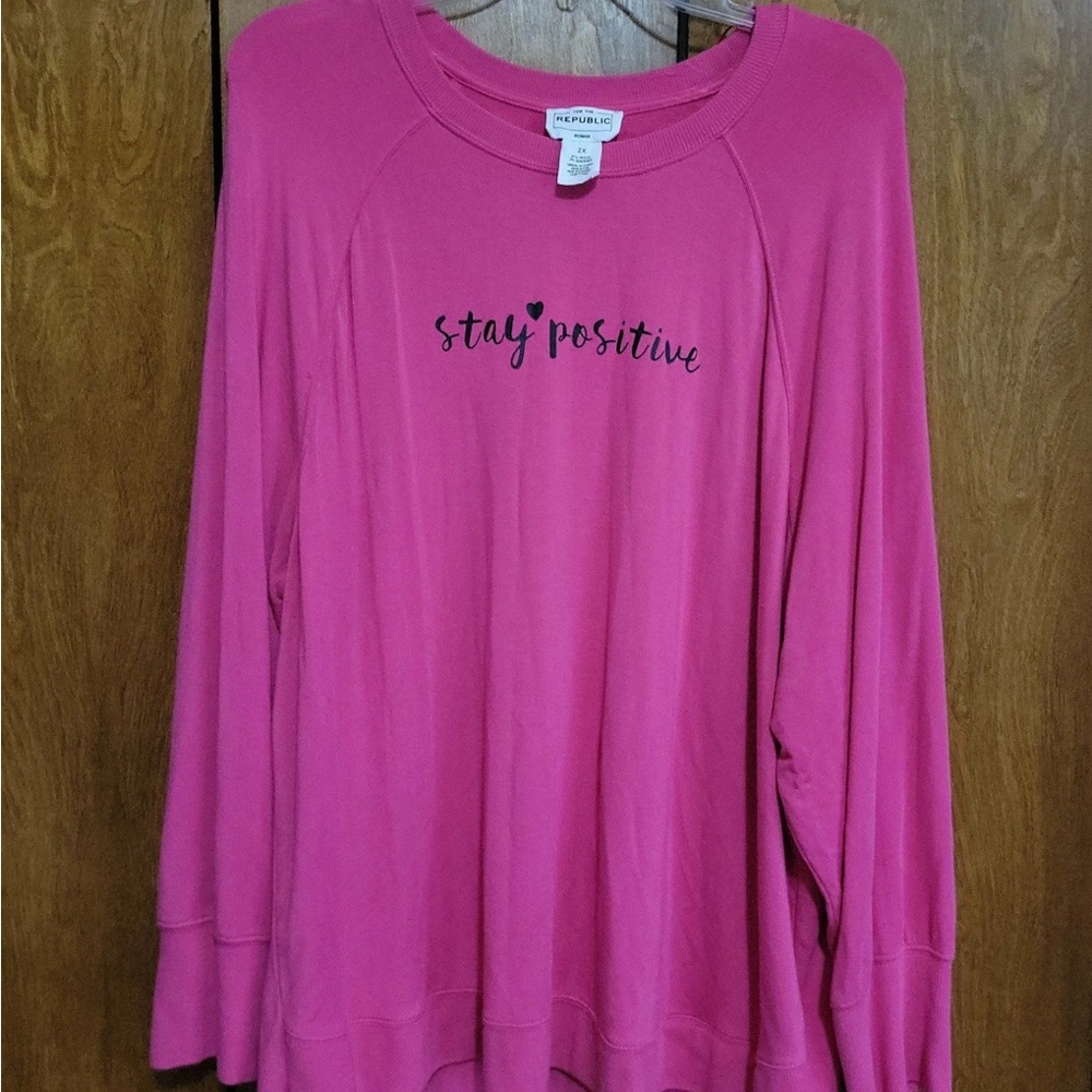 Hot Pink Plus Sz Long Sleeve Casual Positivity Shirt Lightweight Natural Modal